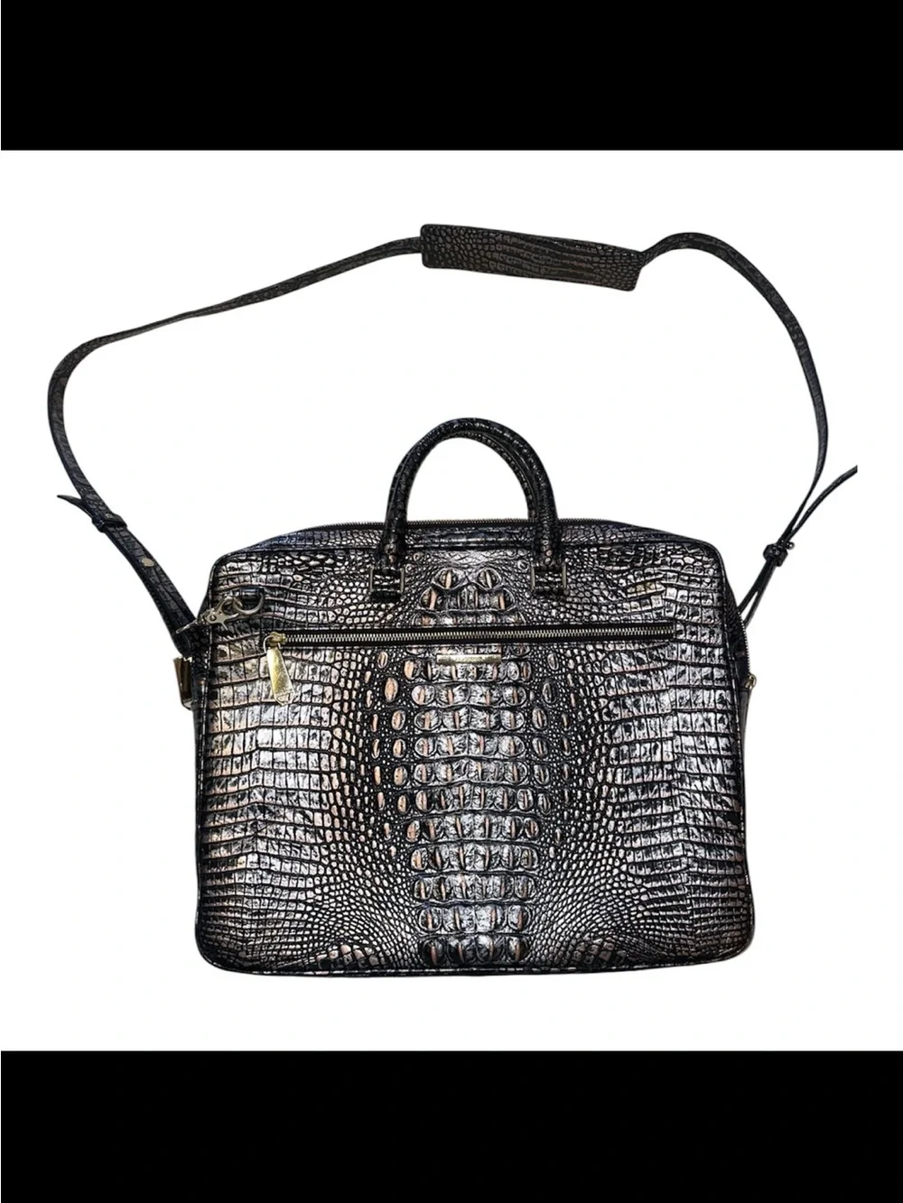 Brahmin Croc Embossed Leather Business Tote Laptop Bag